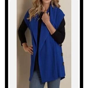 Soft surroundings mesa button blue vest open draped sz small